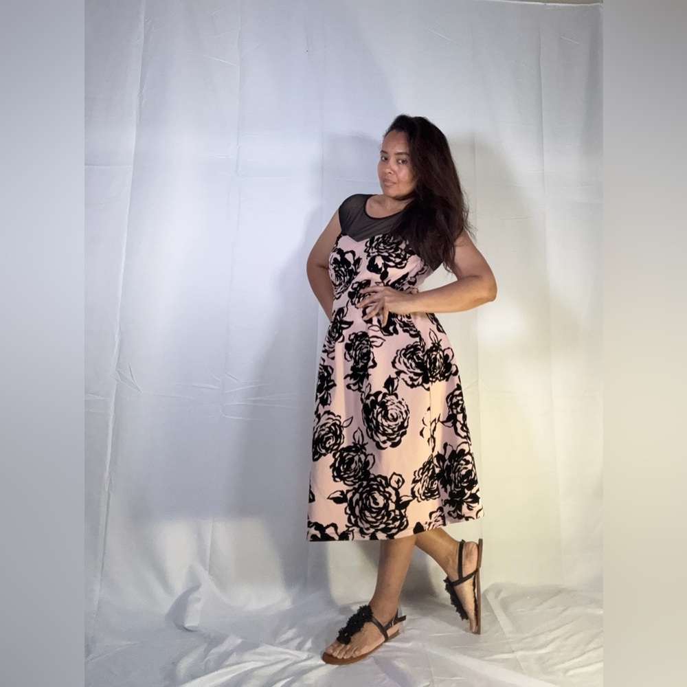 Enfocus Studio Pink Midi Dress with Black Floral Pattern